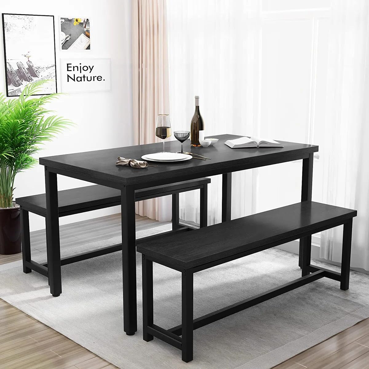 Dining Table Set with 2 Benches
