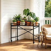 Zhongma Window Height Sturdy Metal Plant Stand with Wheels, 36.6 x 16 x 26.2 in High, Heavy Duty Succulent Shelf for Home Indoor and Outdoor, 220 LBS Capacity & Heavy Duty Construction