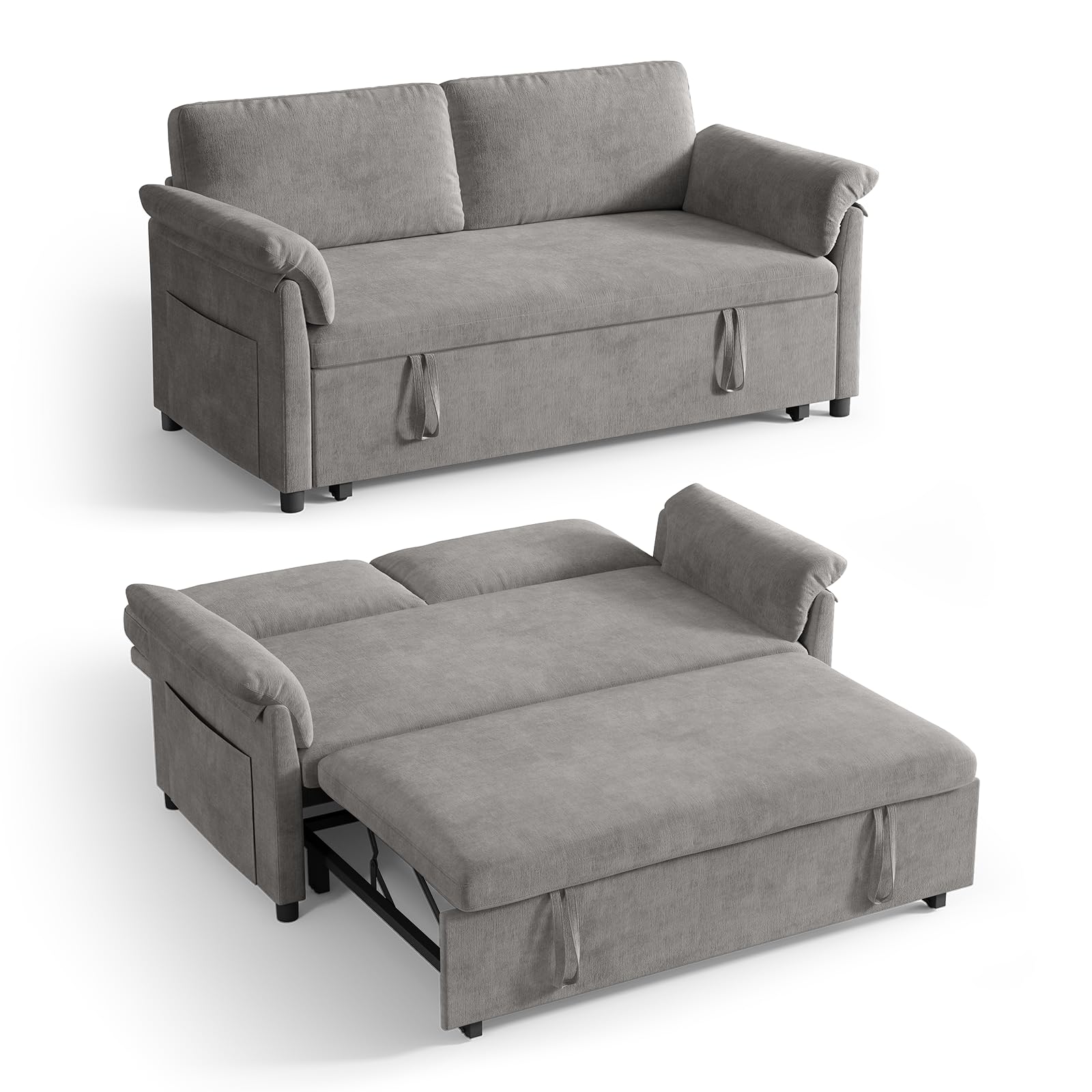 ONBRILL 3 in 1 Convertible Sleeper Sofa Bed,59 Inch Pull Out Couch,Chenille Fabric,Loveseat Sleeper Sofa for Living Room,Bedroom, and Small Space,Grey