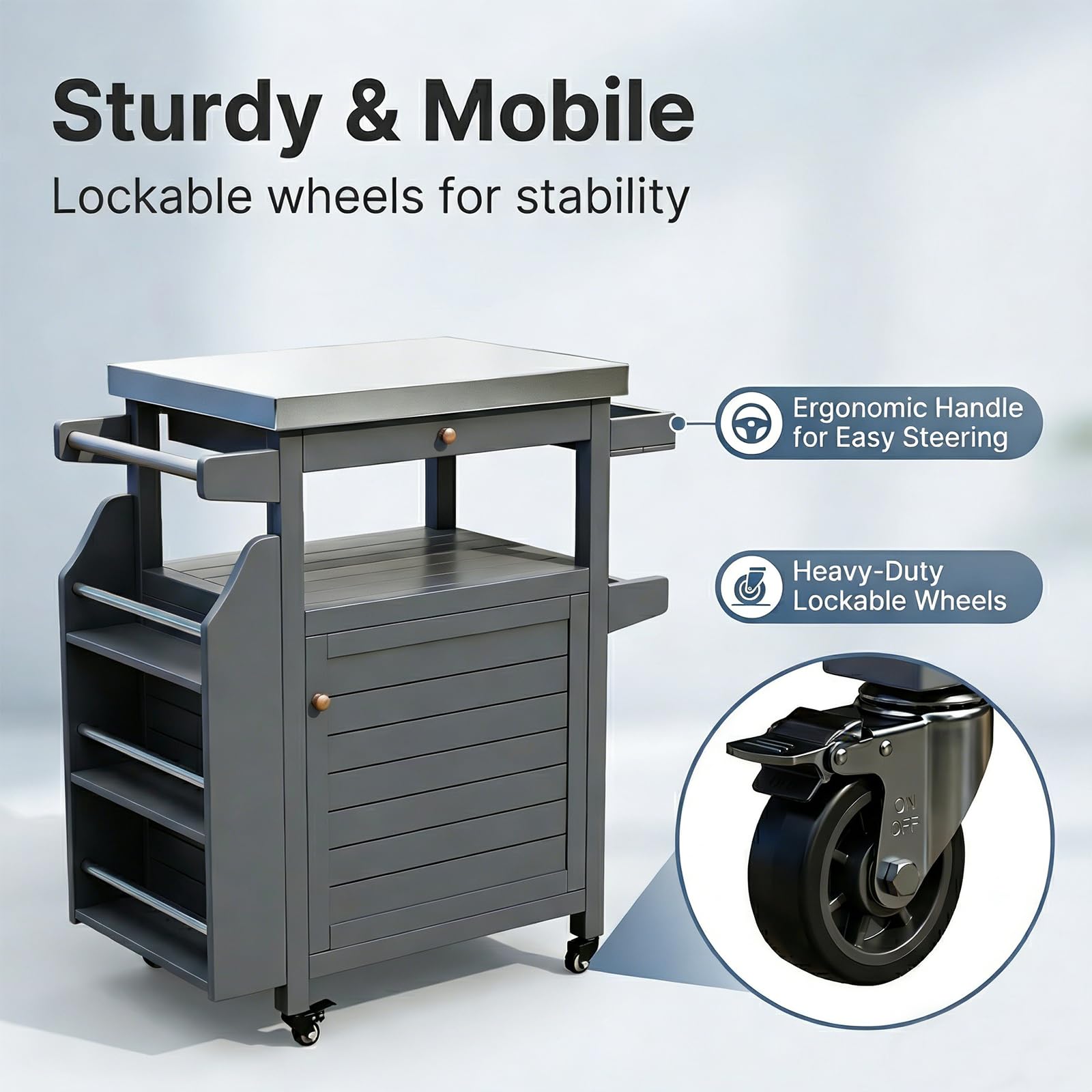 Outdoor Grill Cart with Stainless Steel Top & Storage Cabinet