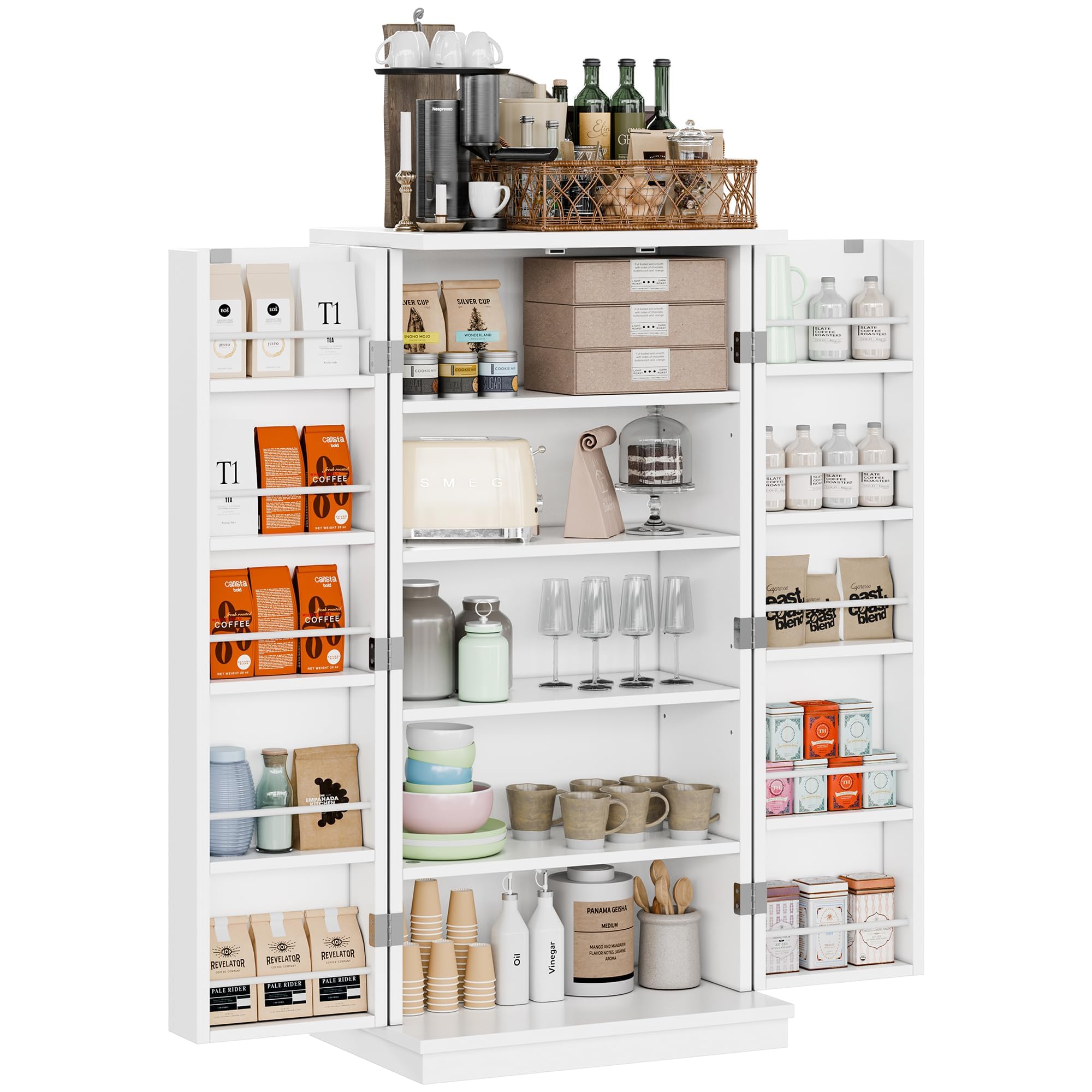 Shintenchi Kitchen Pantry Cabinet,5 - Layer Storage Cupboard with Adjustable Shelves for Organizing and Storing Food Items,47'' Versatile Buffet Sideboard for Kitchen, Bathroom and Laundry,White
