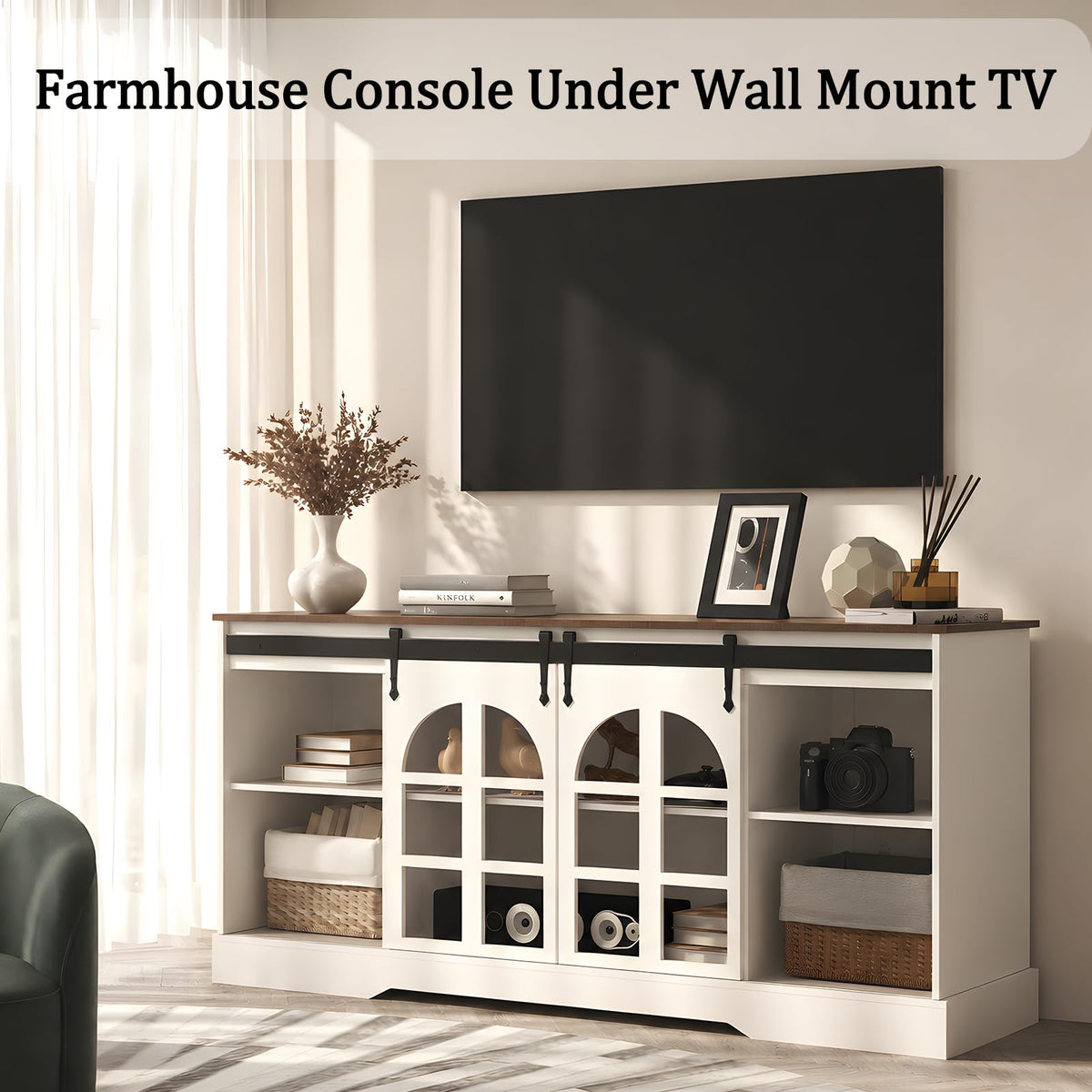 AnSafity 65 Inch TV Stand for Living Room, Farmhouse Entertainment Center
