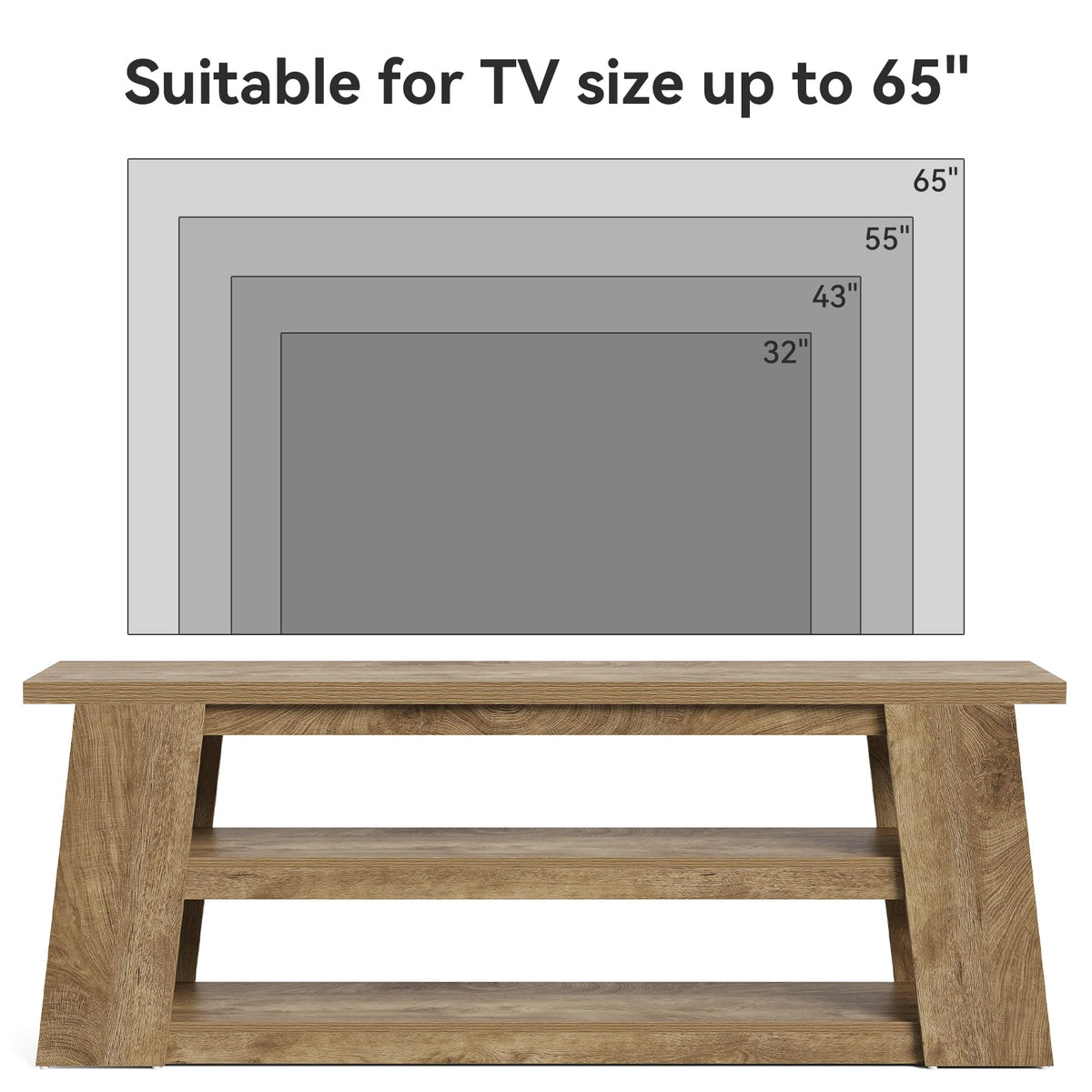 LITTLE TREE TV Stand with Storage for 65 Inch TV, Entertainment Center with Shelves, Modern Ladder Media Display Console for Living Room, Apartment, Brown