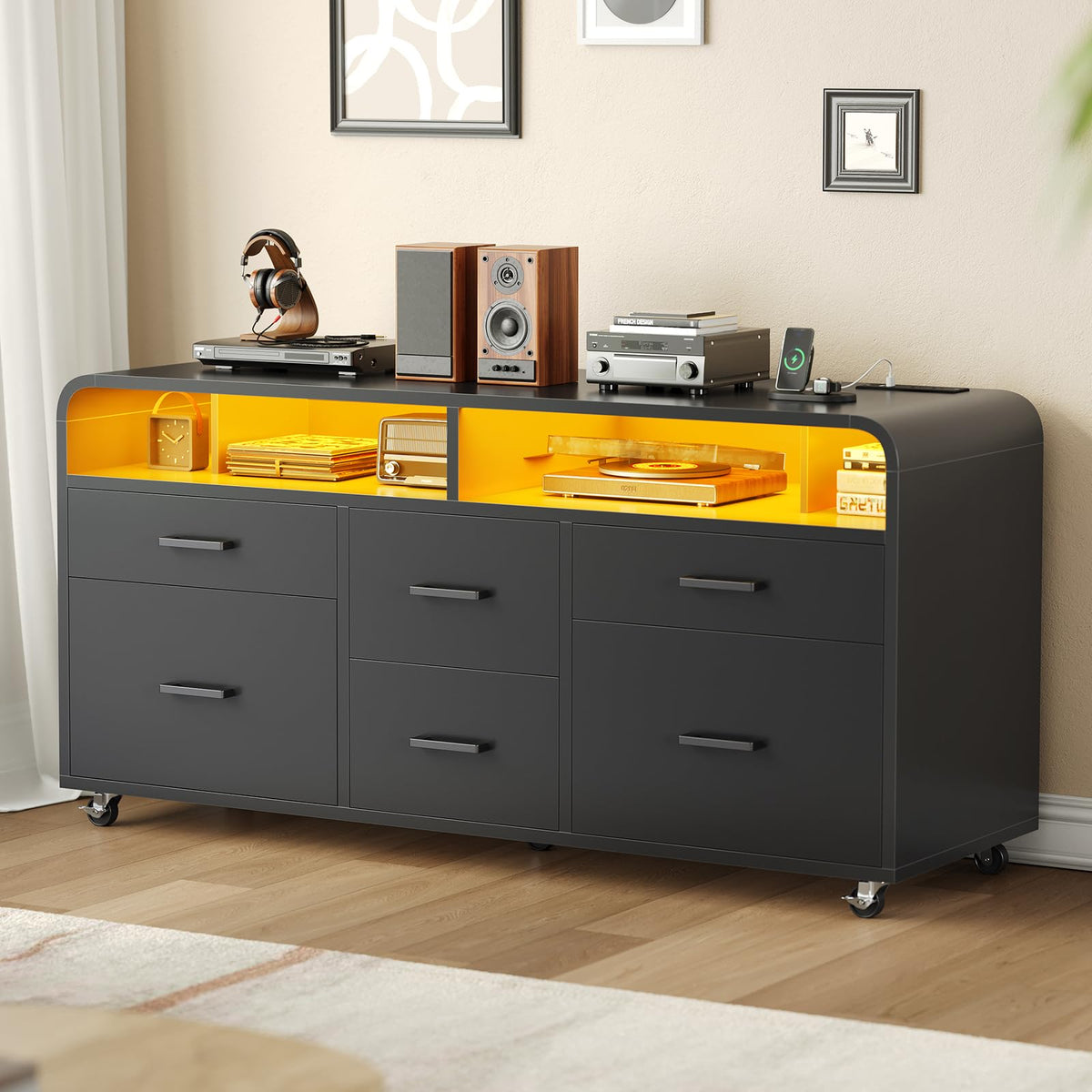 6-Drawer File Cabinet with Power Strip