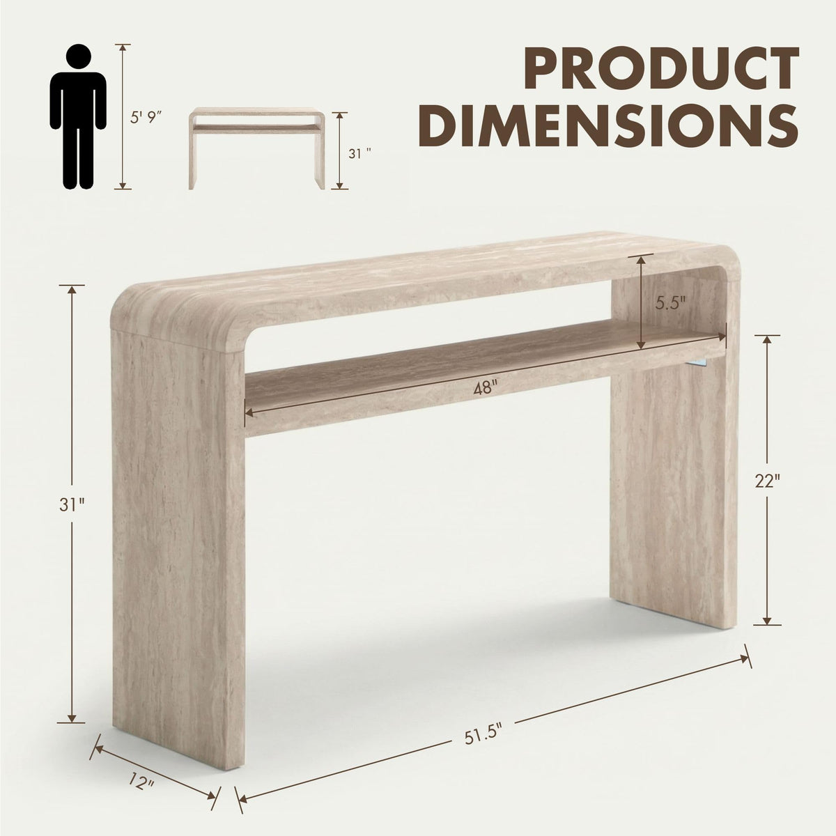 Travertine-Style Console Table