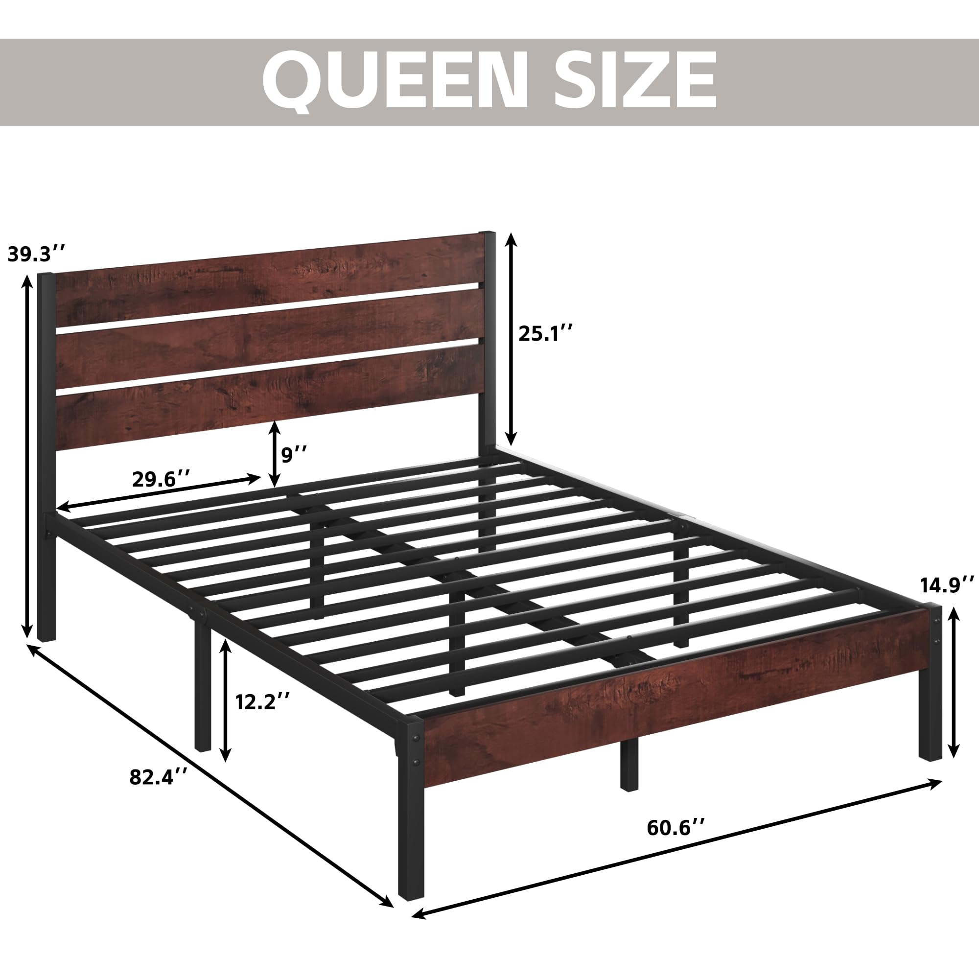 Queen Metal Bed Frame with Headboard, Footboard & Under-Bed Storage