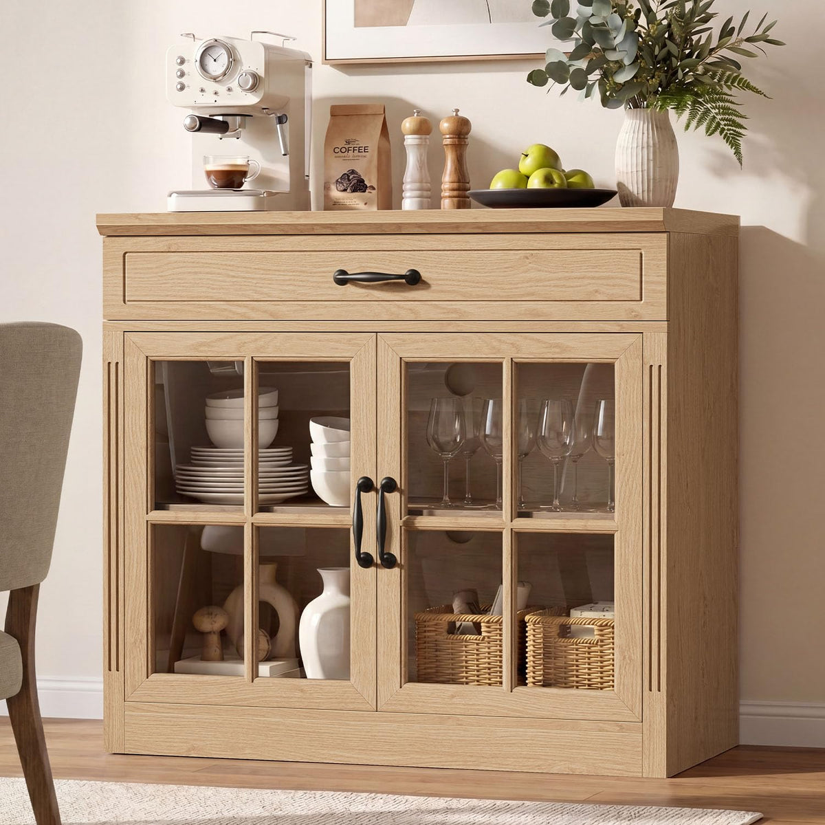 Small Coffee Bar Cabinet, 31.5" Sideboard Buffet with Adjustable Shelf