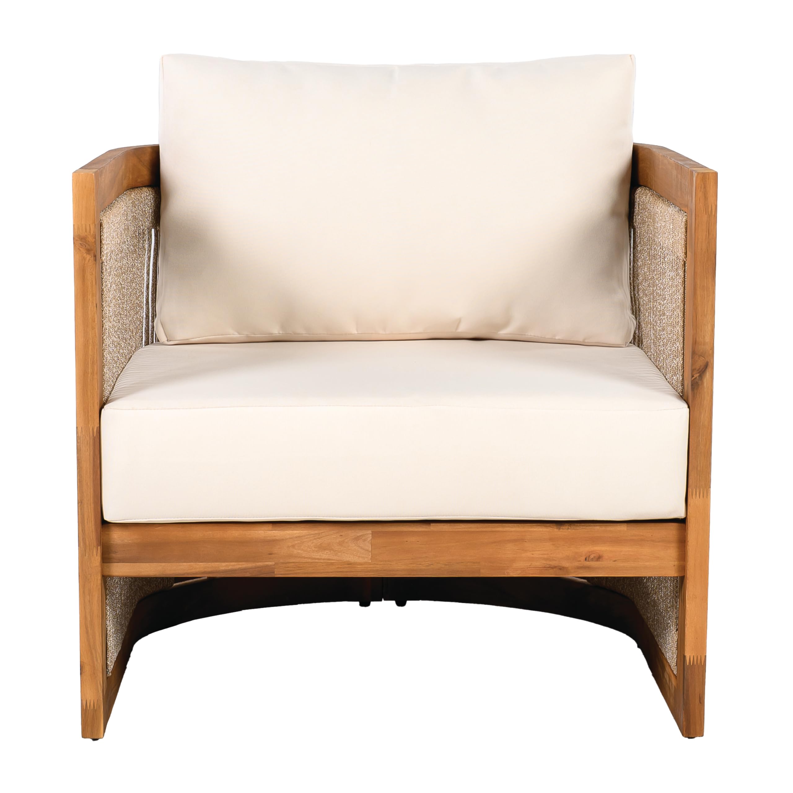 4-Piece Outdoor Conversation Set – Acacia Wood & Woven Rope
