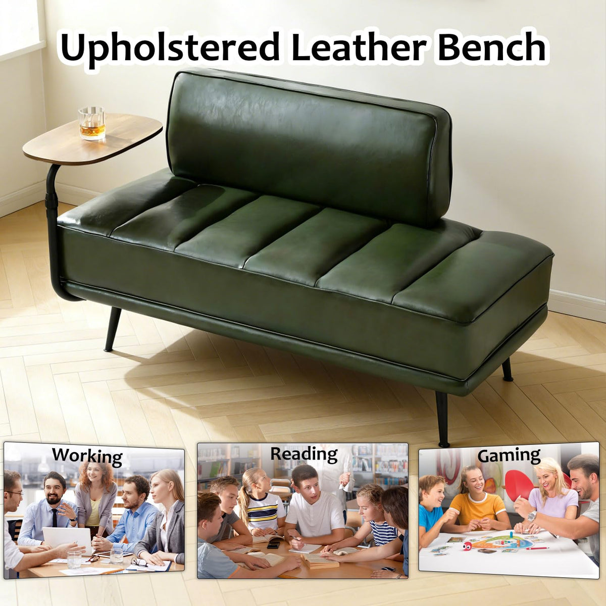 Faux Leather Loveseat with Swivel Tray