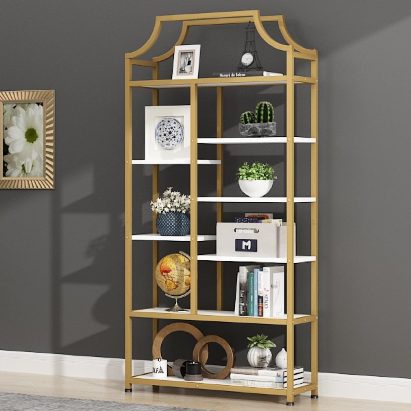 8-Tier Etagere Bookshelf with Metal Frame