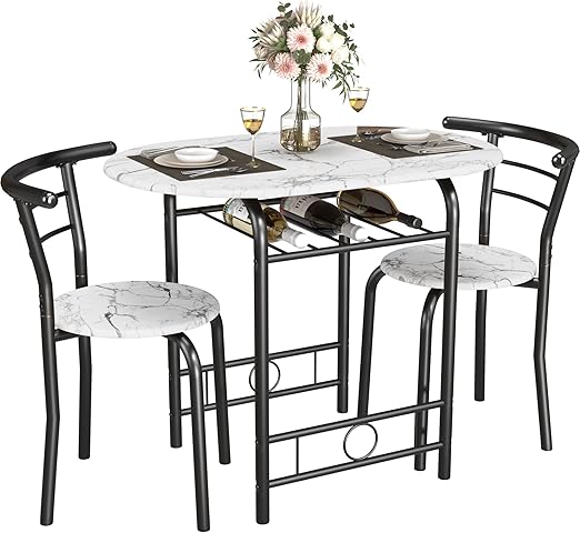 3-Piece Kitchen Table & Chair Set with Wine Rack