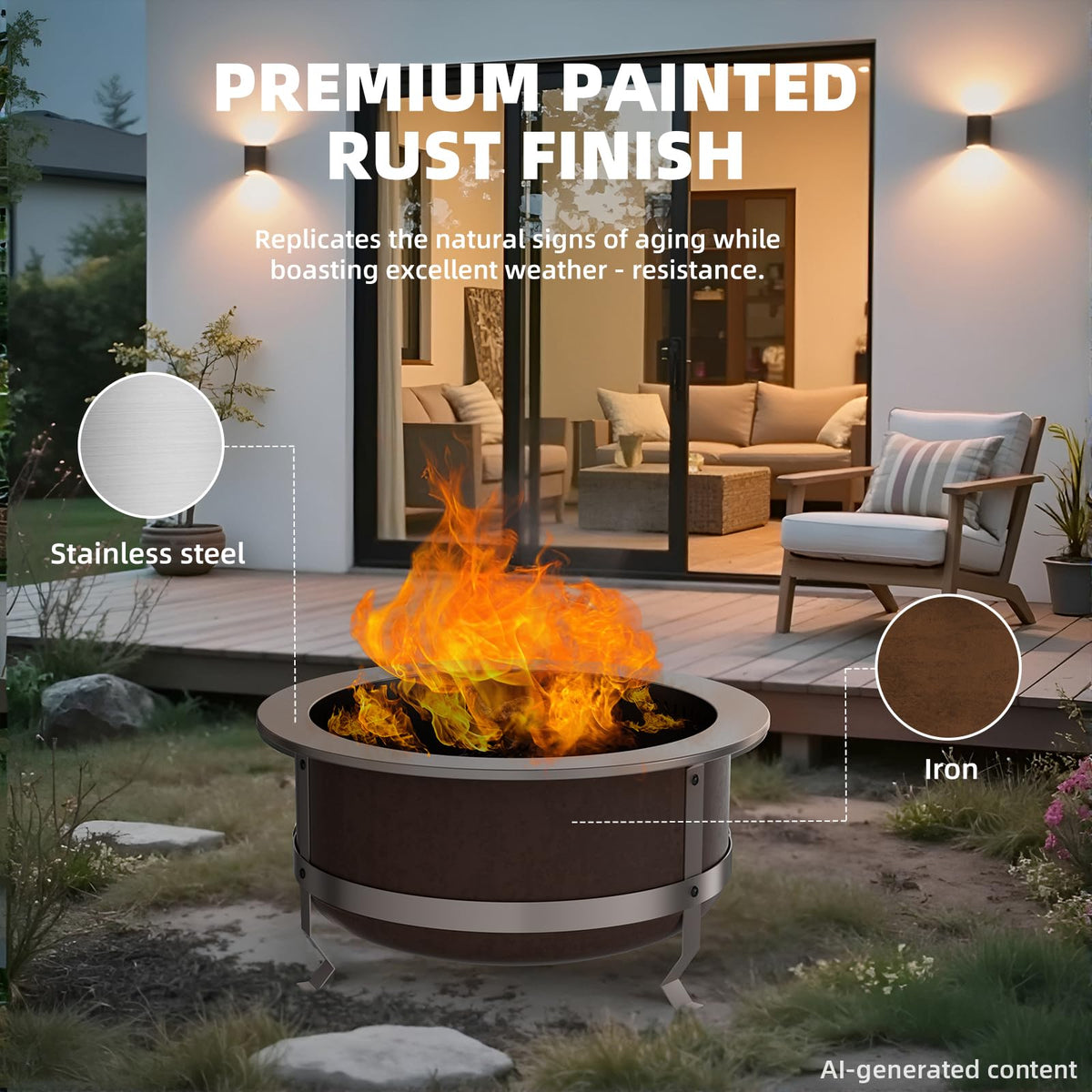 Canovire 27 Inch Smokeless Wood-Burning Fire Pit, Aged Rust-Look Finish