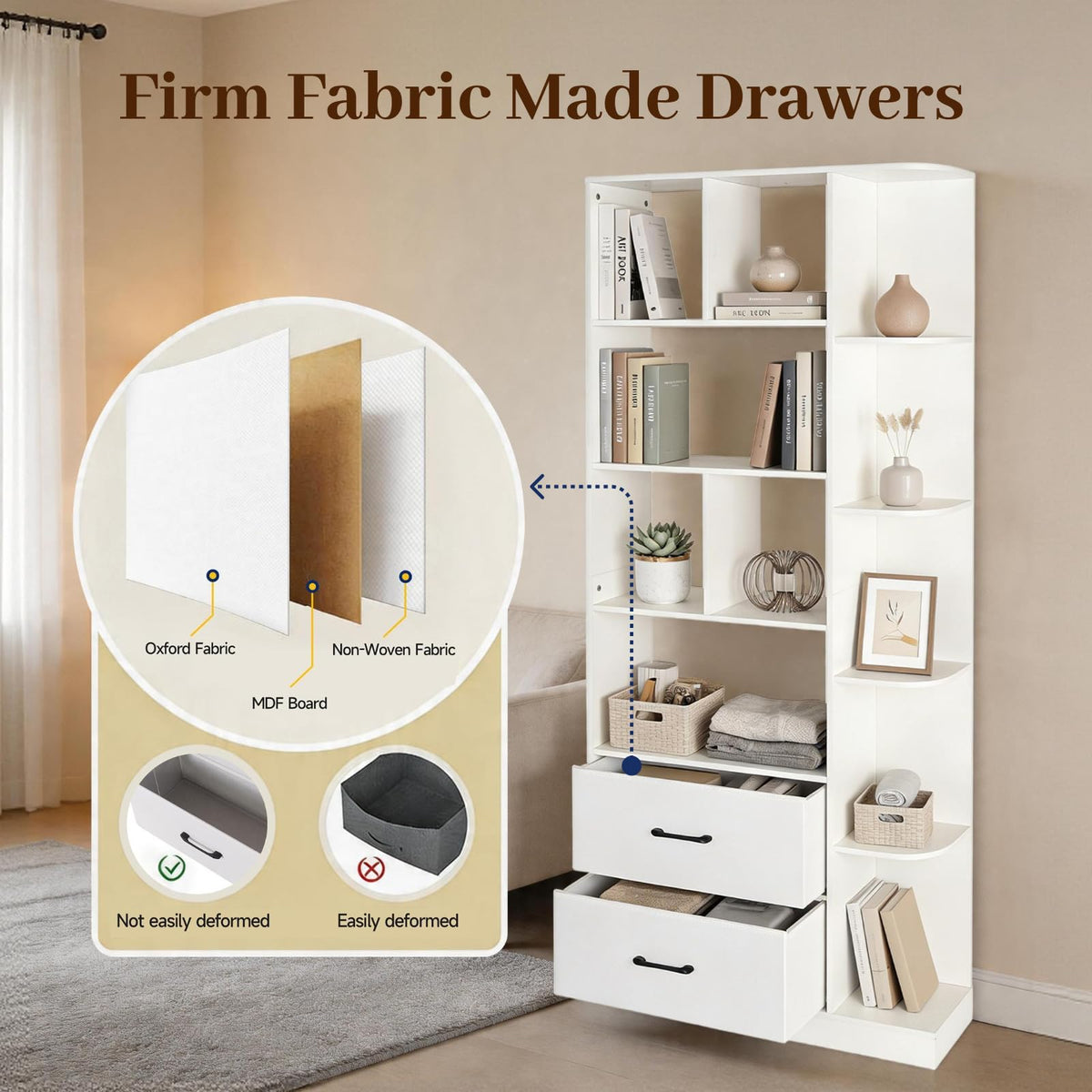 Corner Bookshelf with Drawers