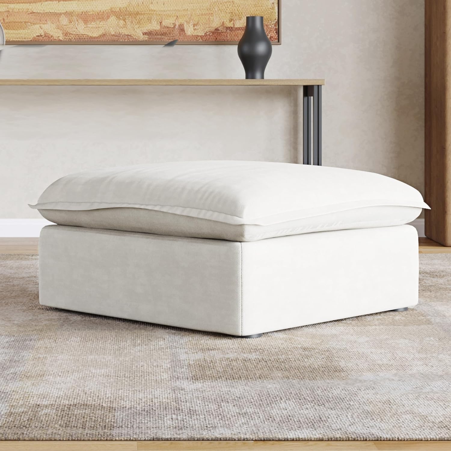 JACH Ottoman Module for Living Room, Cushion Covers Removable, Minimalist Comfy Breathable Ottoman Paired with Sofa Couch for Living Room Apartment, Beige