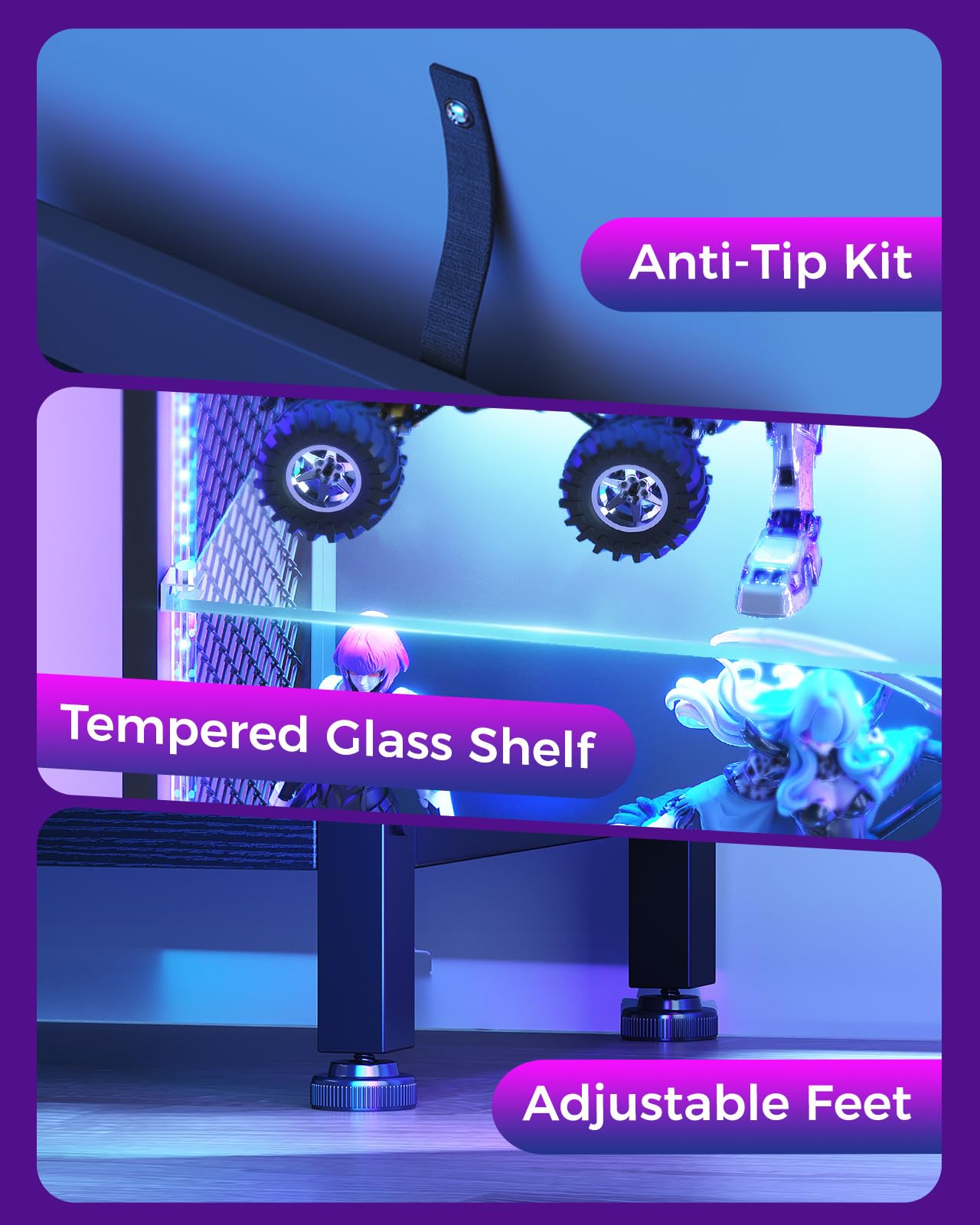 4-Tier LED Display Cabinet with Glass Shelves