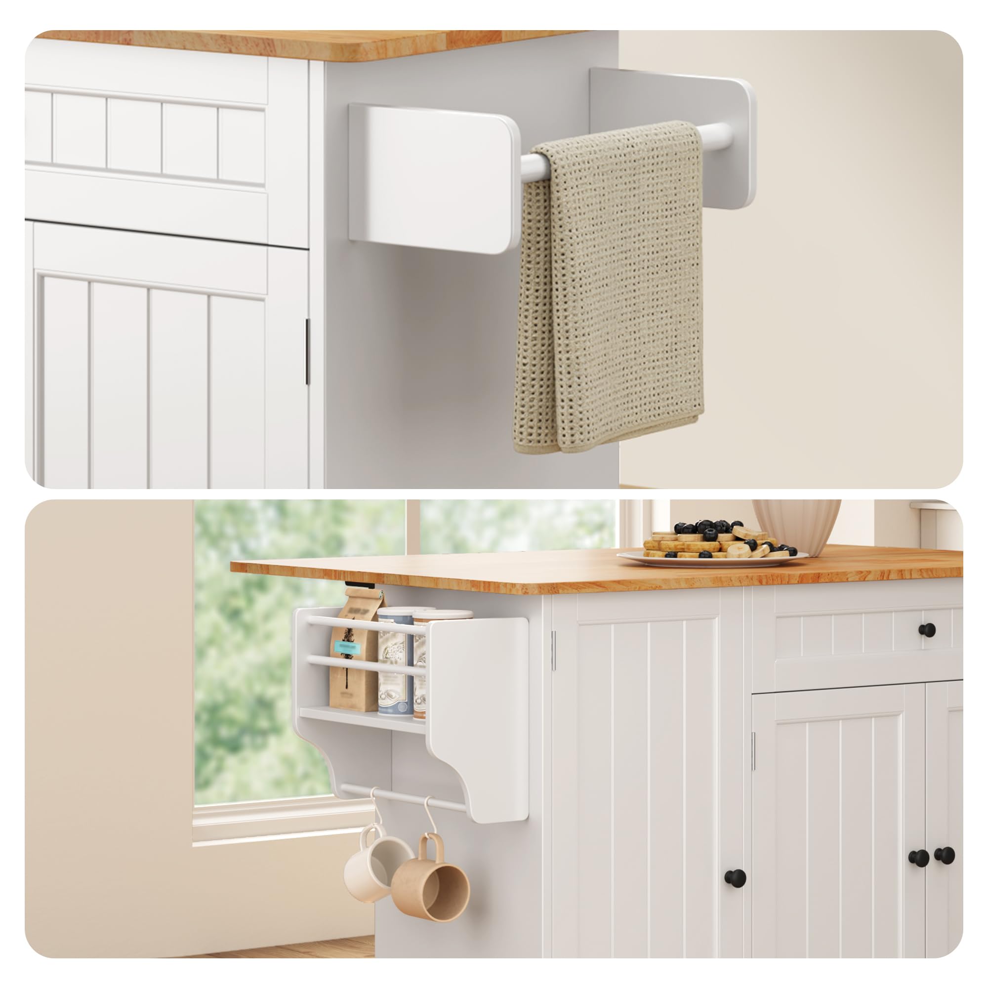 Kitchen Island with Drop Leaf, Storage Cabinet & Drawer