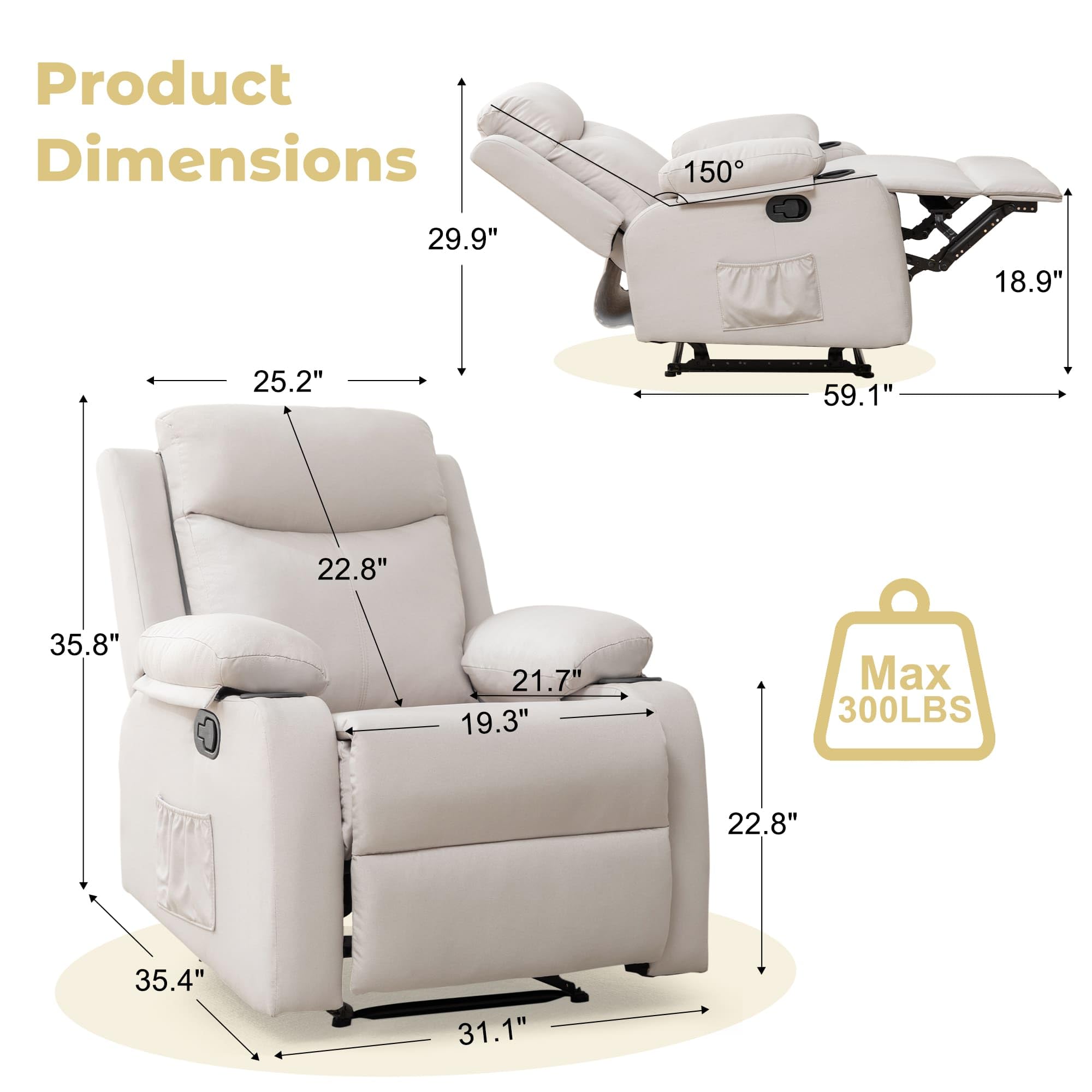 Small Space Recliner Chair with Adjustable Backrest