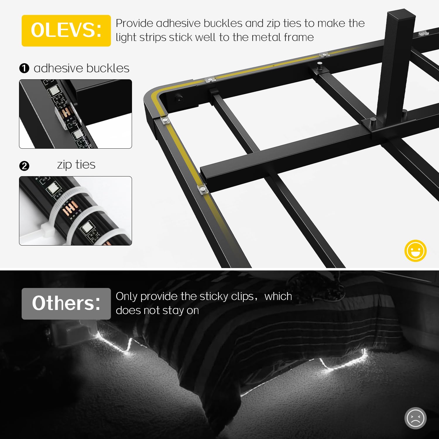 Floating Metal Platform Bed Frame with LED Lights & Charging Station