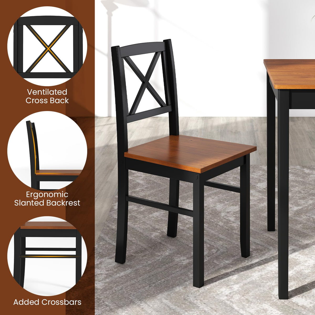 GIANTEX 5-Piece Dining Table Set for 4, Rectangular Kitchen Table & 4 Chairs with Rubber Wood Legs, Cross Backrest, Space-Saving Mid Century Modern Dinette Set for Dining Room, Breakfast Nook, Dinner