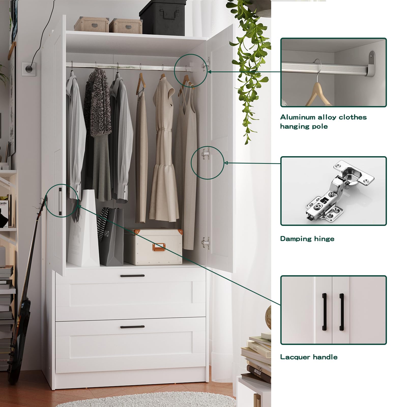 Wardrobe Closet with 2 Doors & 2 Drawers