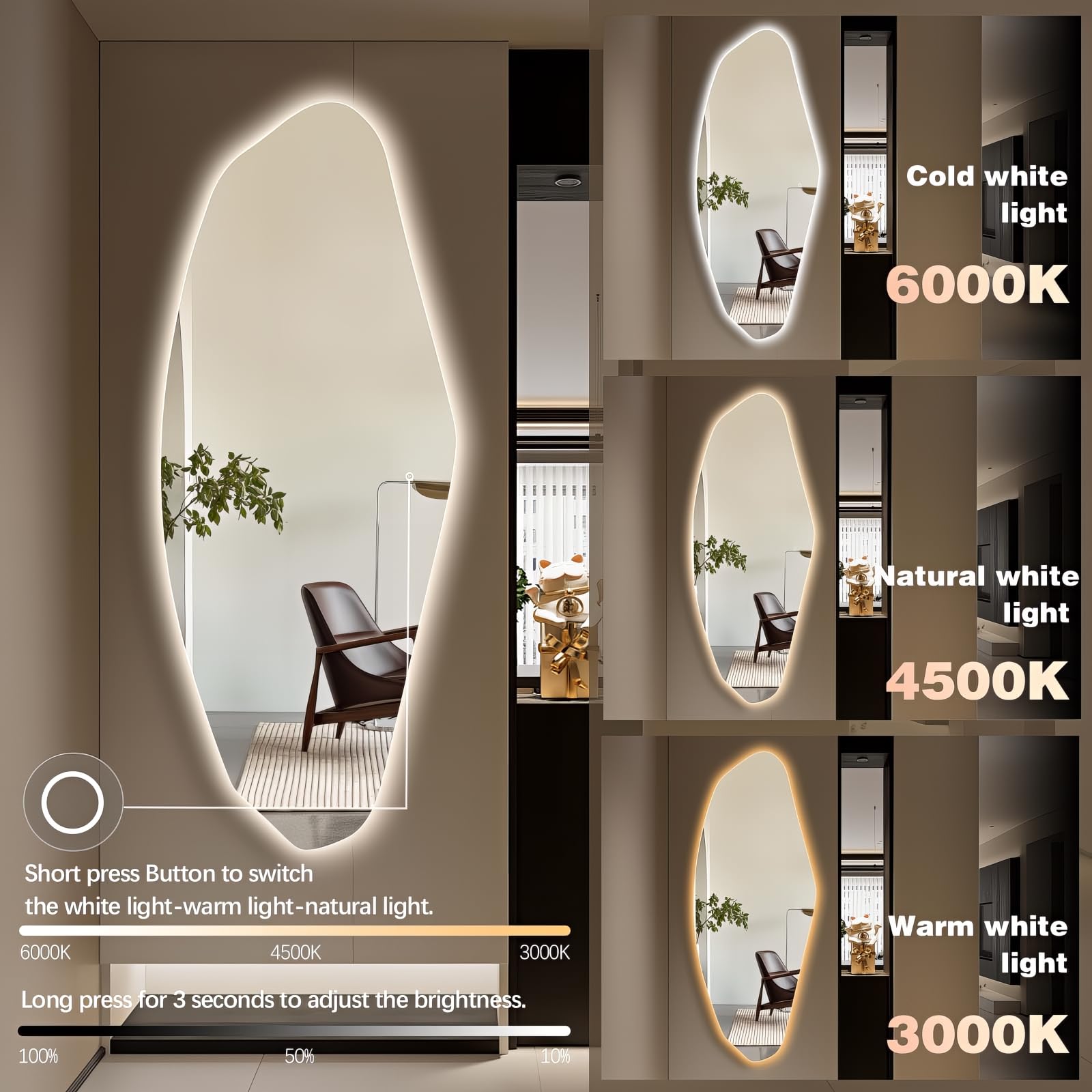 LED Irregular Full-Length Mirror with Lights