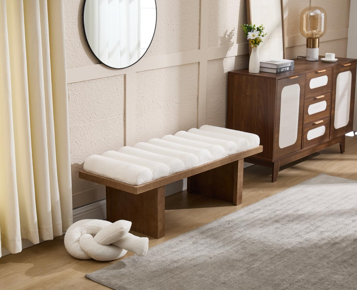 White Sherpa Upholstered Bench