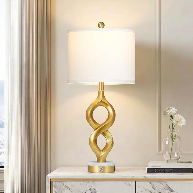 Sculptural Touch Control Table Lamp with USB Ports