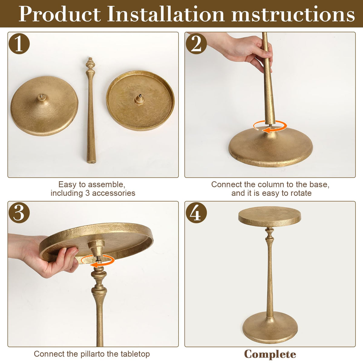 SUJUN Vintage Brass Cast Iron Side Table Round Accent Table for Living Room