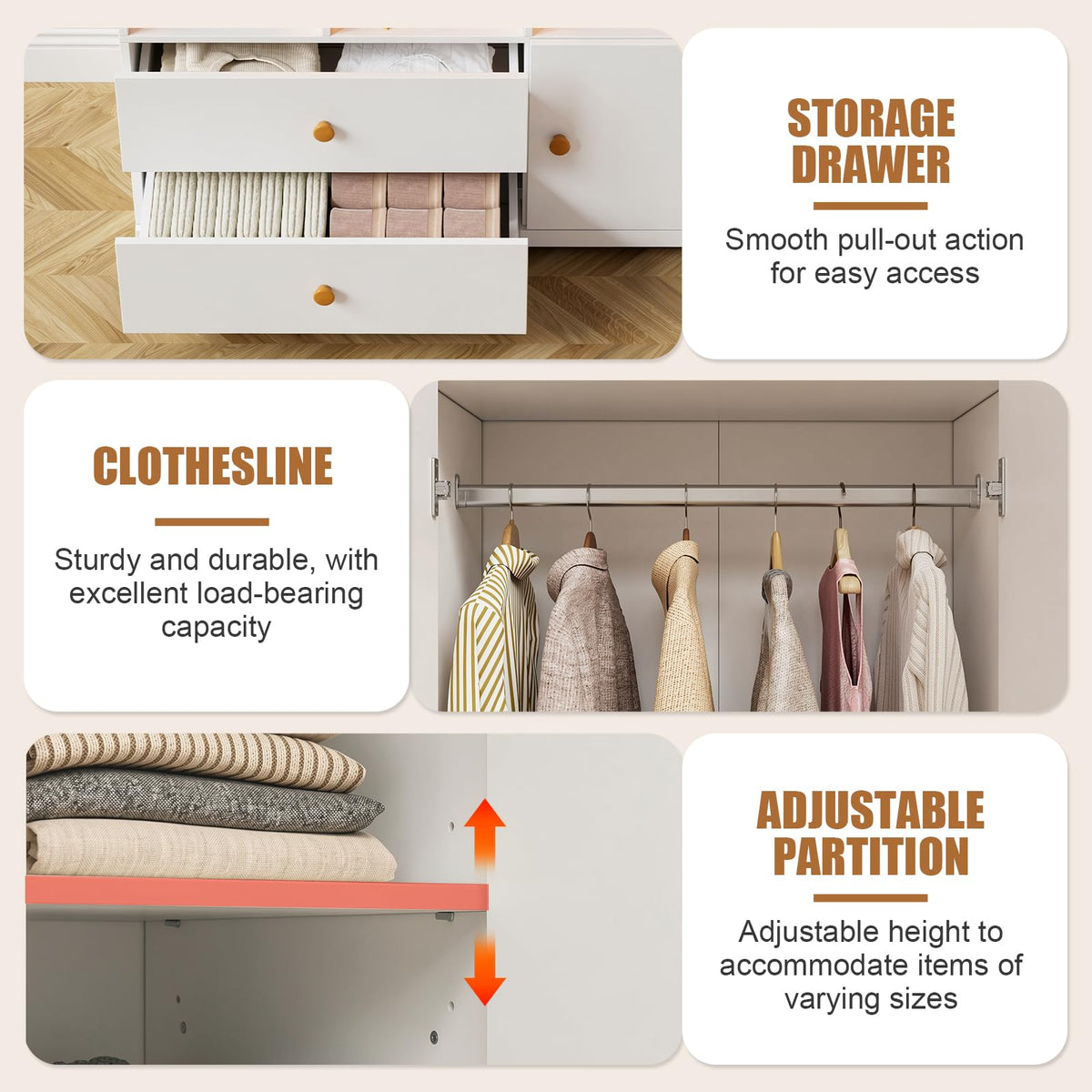 PAKASEPT 3‑Door Armoire Wardrobe Closet,71" Bedroom Cabinet with Mirror