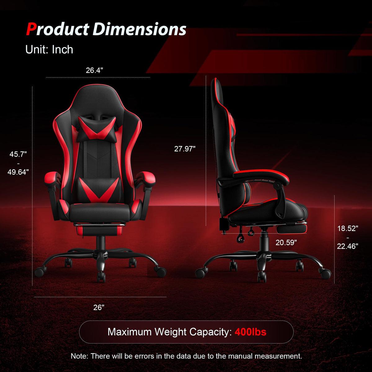 Red Gaming Chair with Footrest