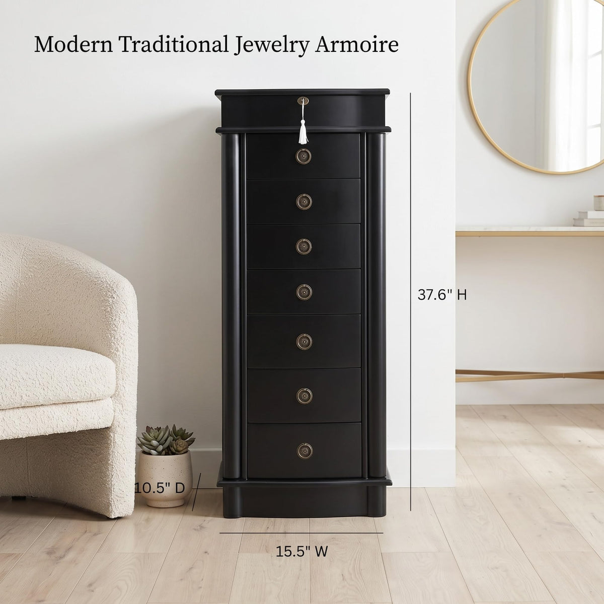 Black Locking Jewelry Armoire