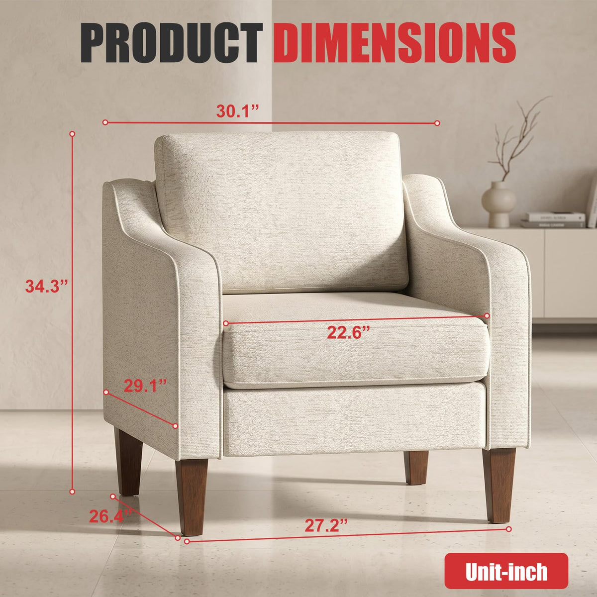 Beige Linen Accent Chairs, Set of 2