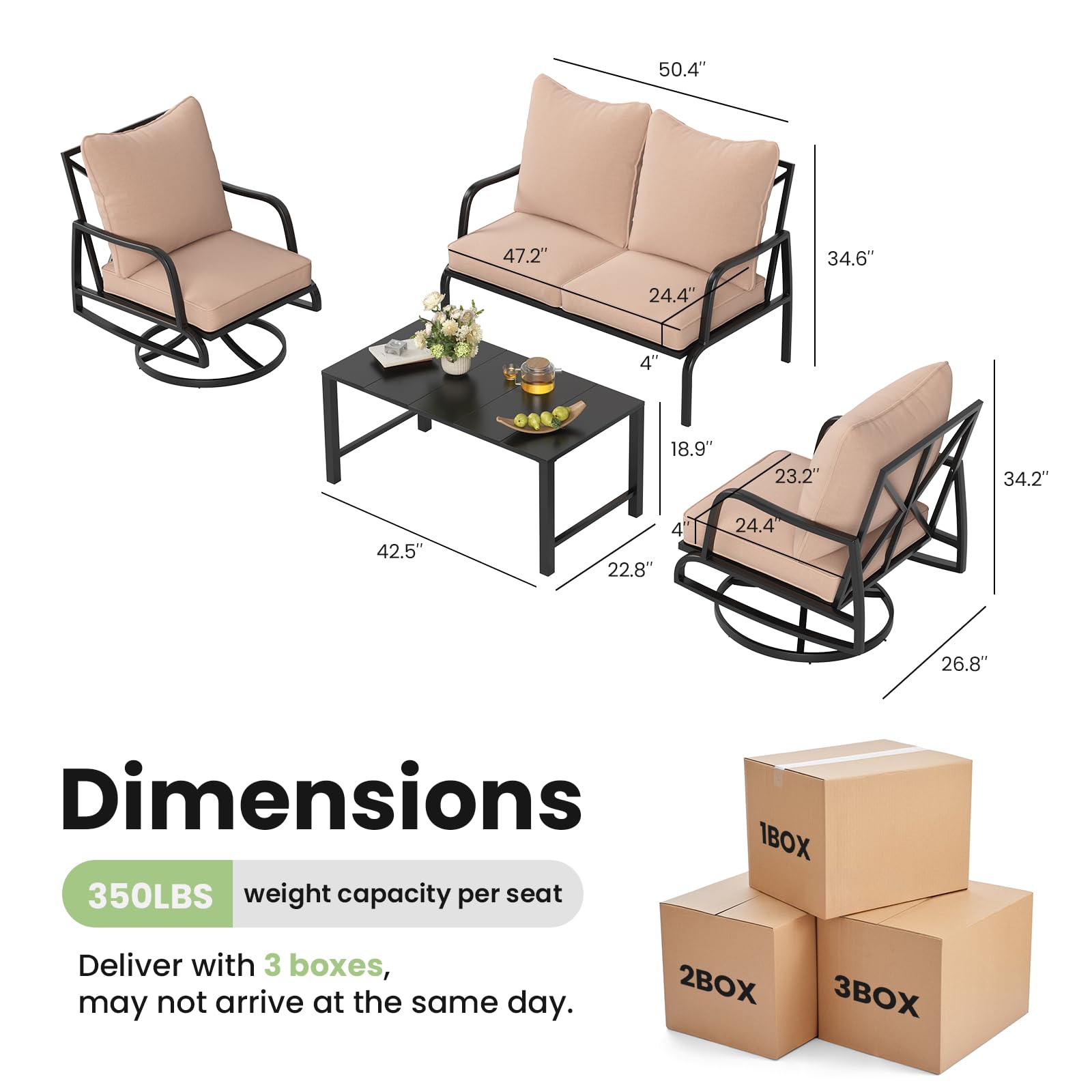 Outdoor Patio Conversation Set with Swivel Chairs & Coffee Table