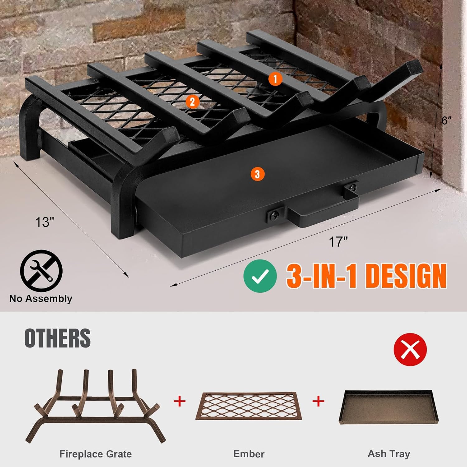 Fireplace Grate with Ember & Ash Tray