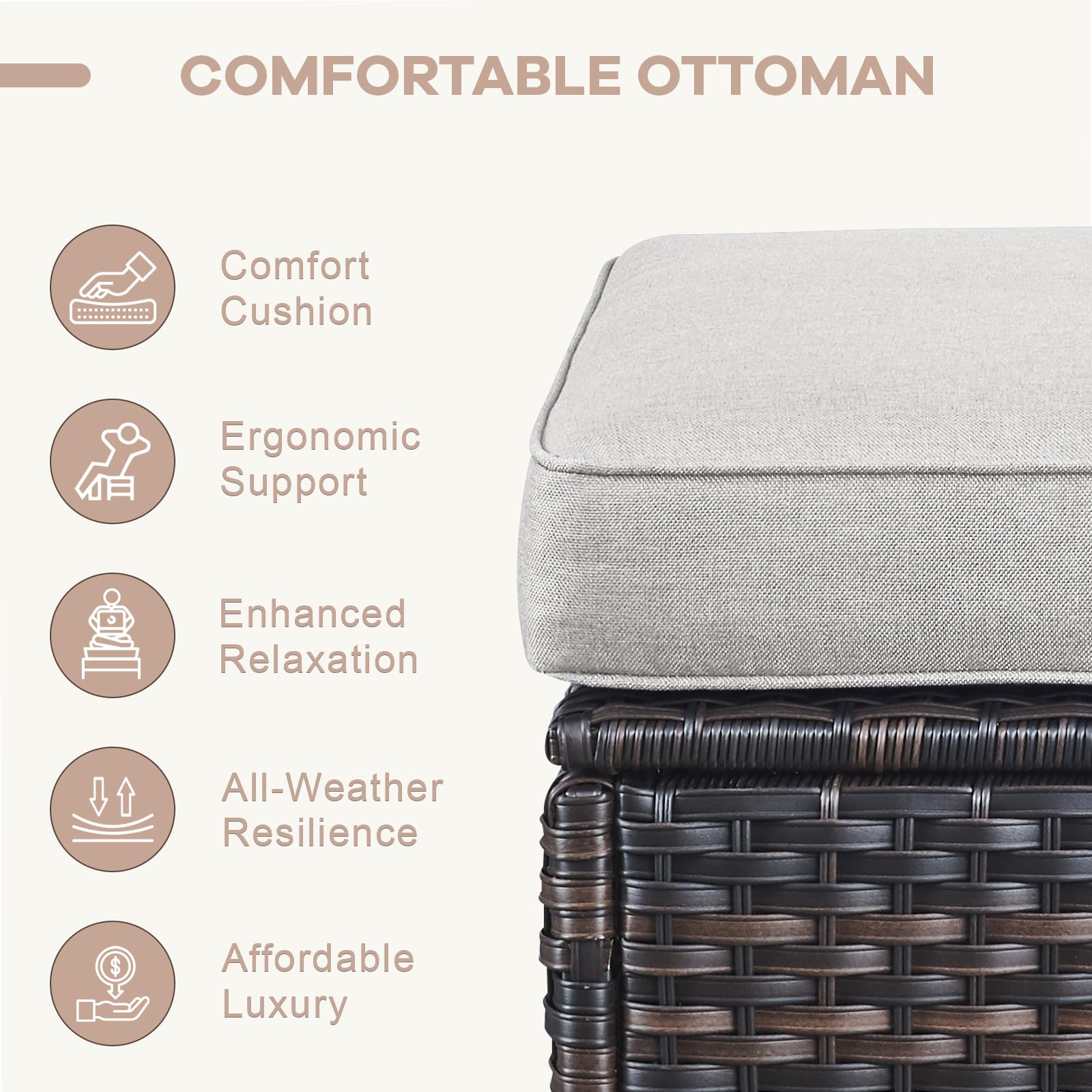 Outdoor Wicker Ottoman Set of 2