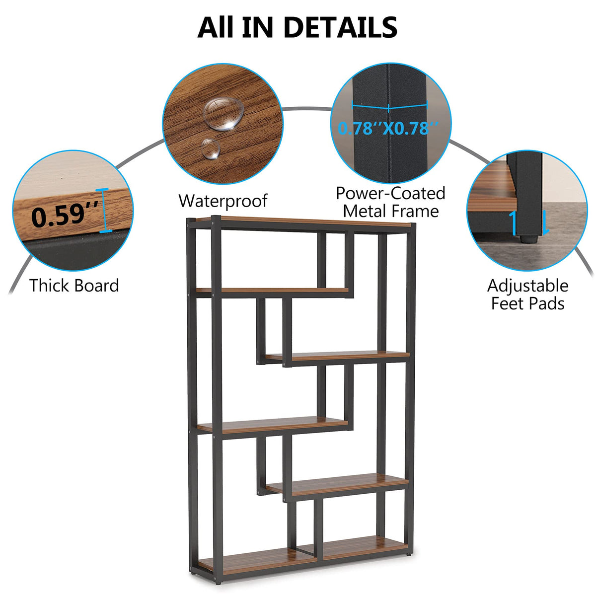 6-Tier Industrial Bookshelf