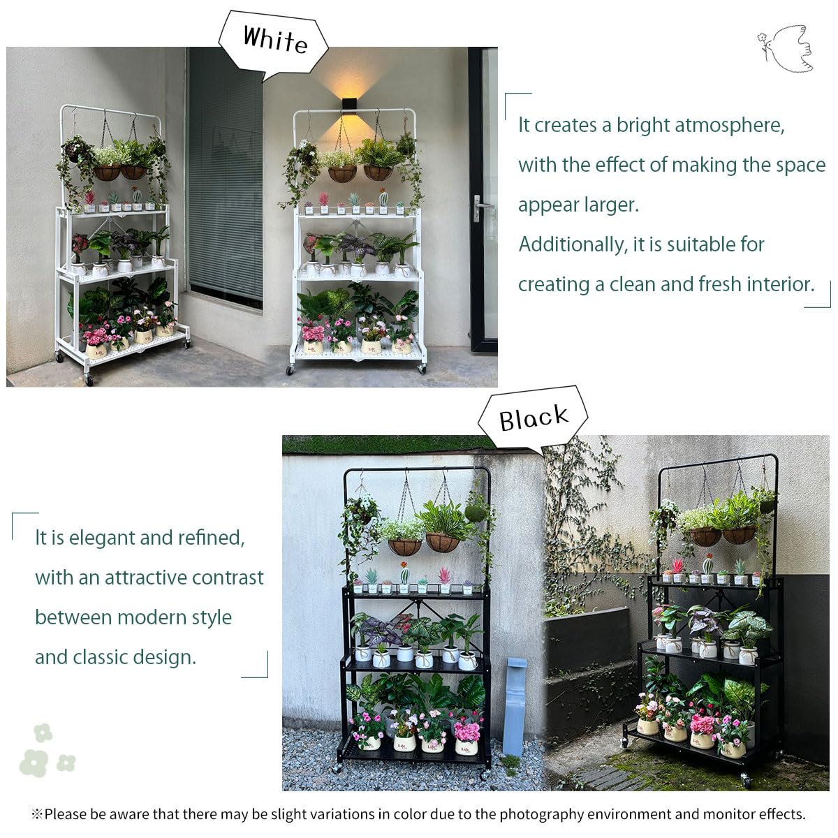 Foldable 4-Tier Plant Stand with Wheels