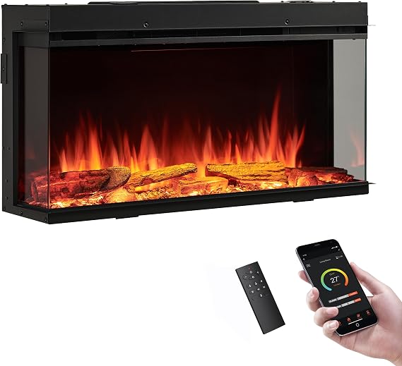 Built-In Electric Fireplace Insert, 1-3 Sided View, Smart Wi-Fi