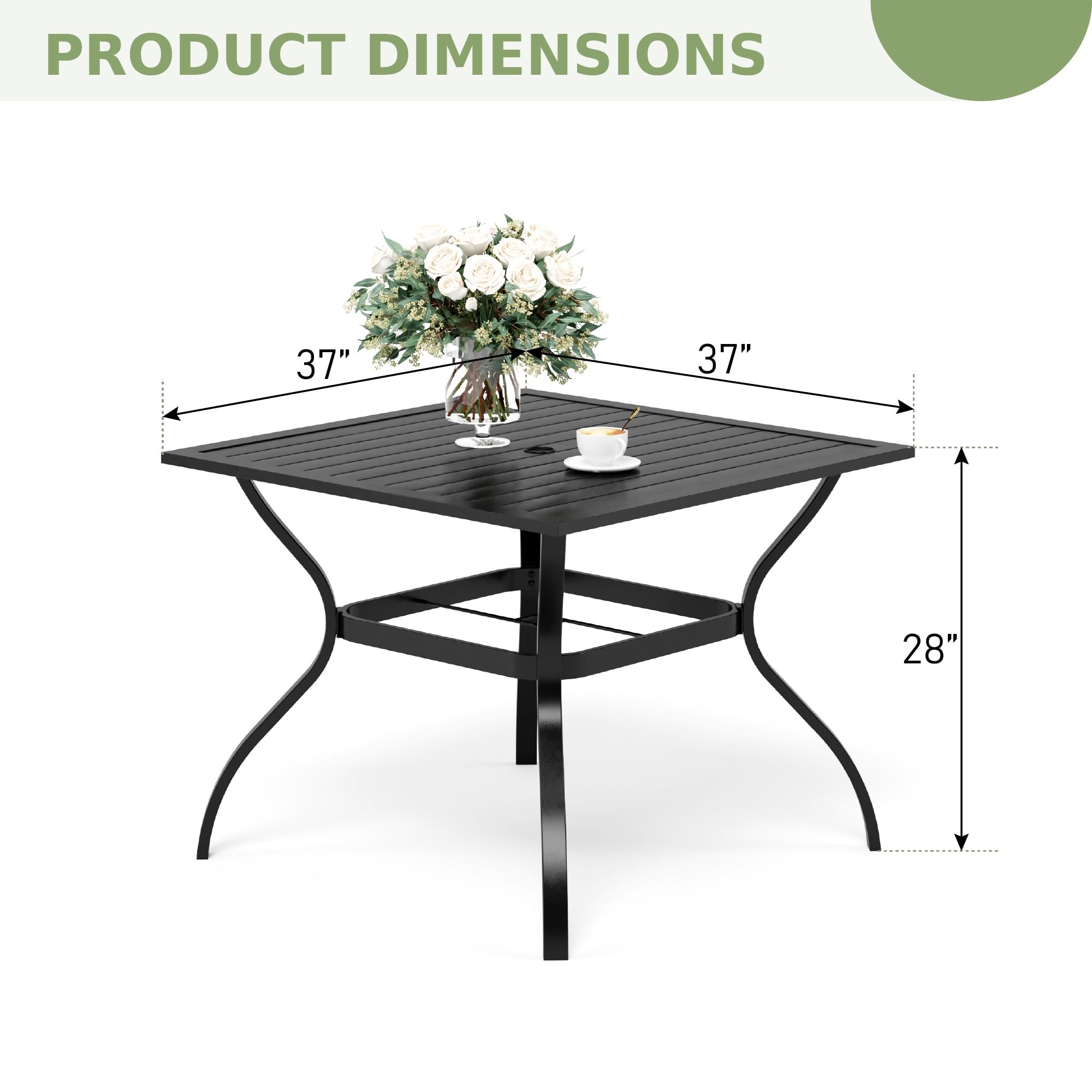 Square Metal Patio Dining Table with Umbrella Hole