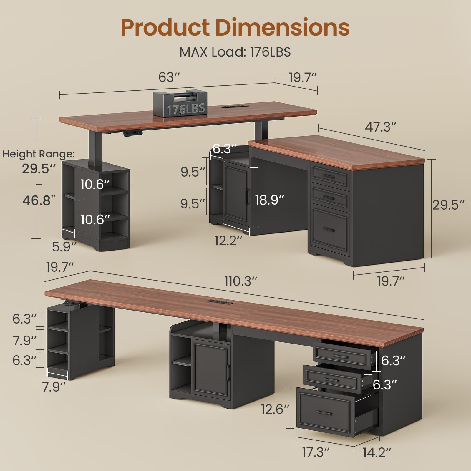 L-Shaped Electric Standing Desk with Drawers & Shelves