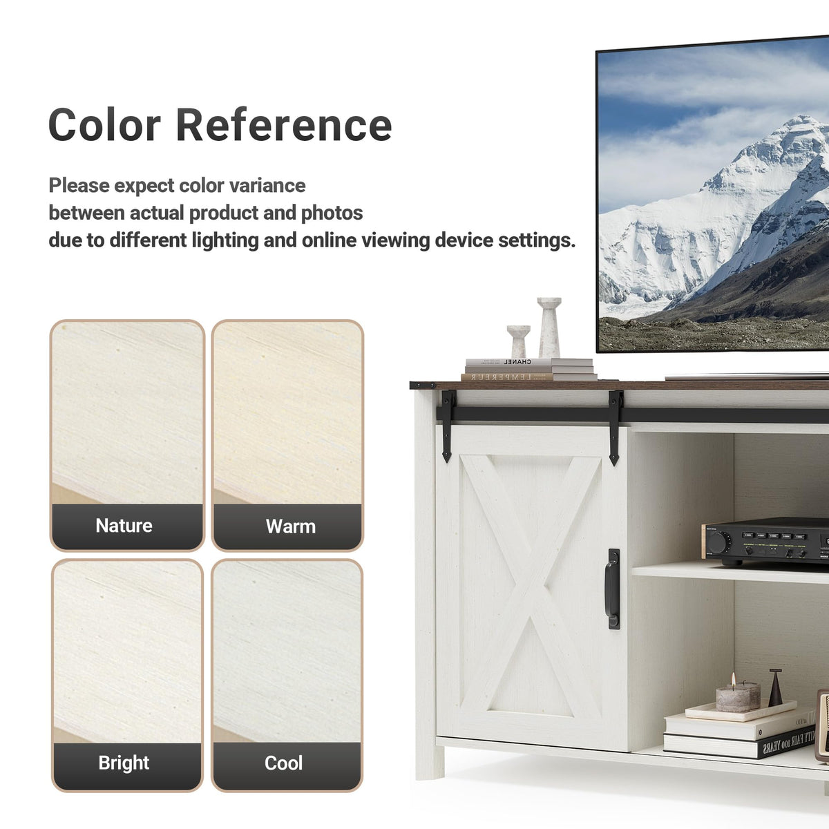 Claiks Farmhouse TV Stand, 57 Inch, White