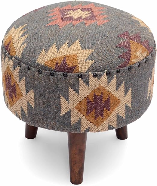 Round Kilim Jute Stool Ottoman