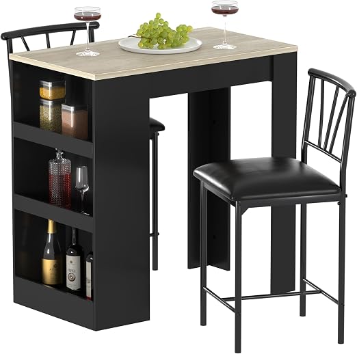 3-Piece Bar Table Set with Storage