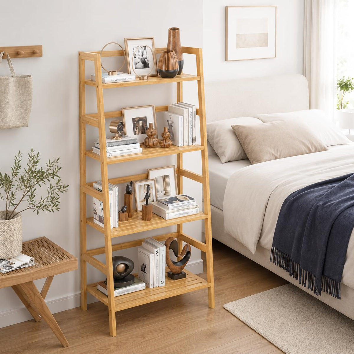 4-Tier Bamboo Ladder Bookshelf