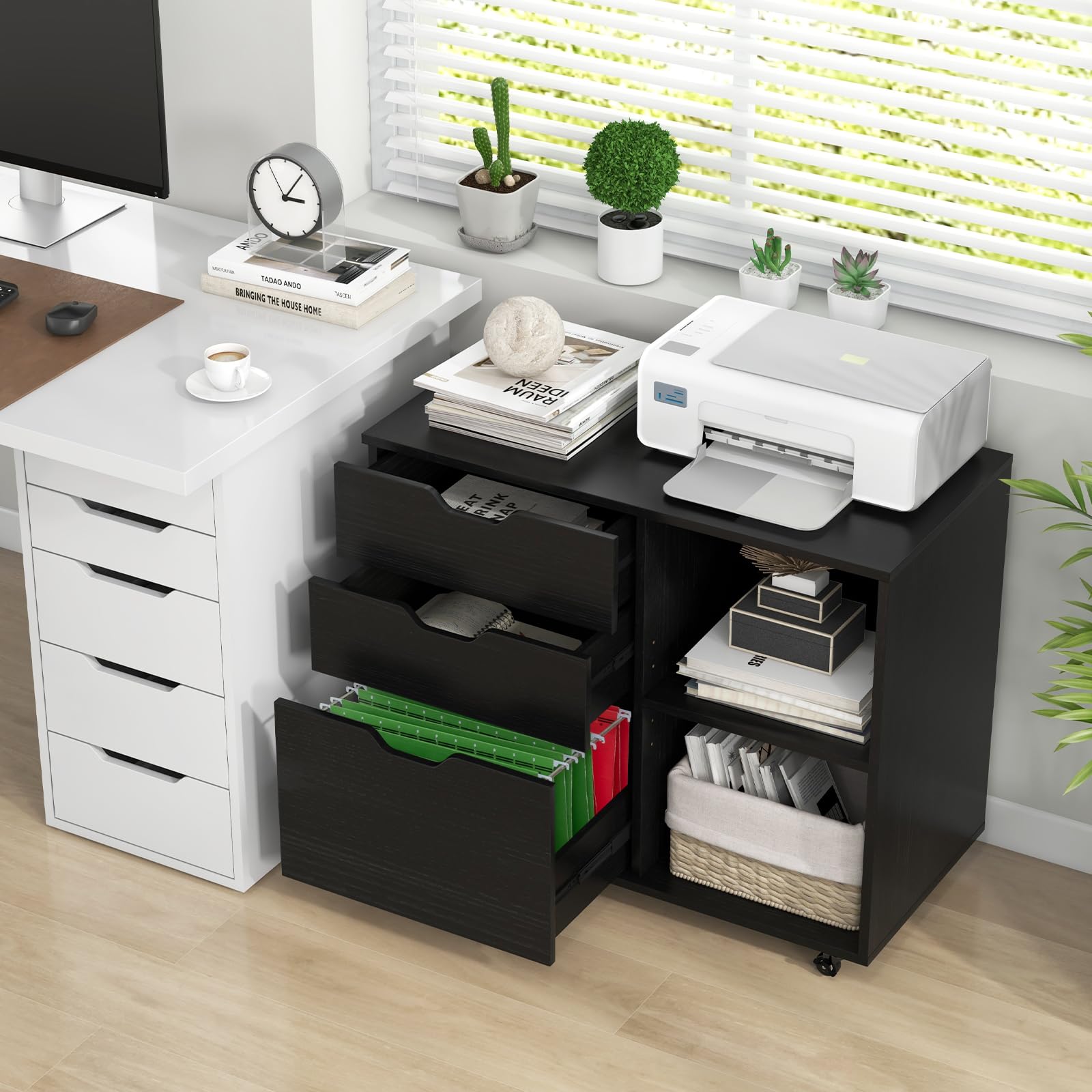 3-Drawer Rolling File Cabinet with Adjustable Shelf
