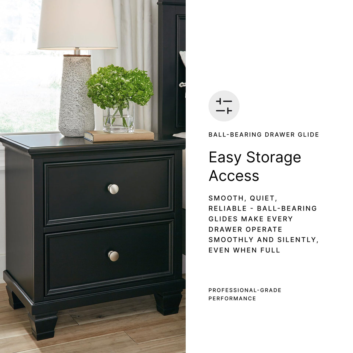 Black Two-Drawer Farmhouse Nightstand