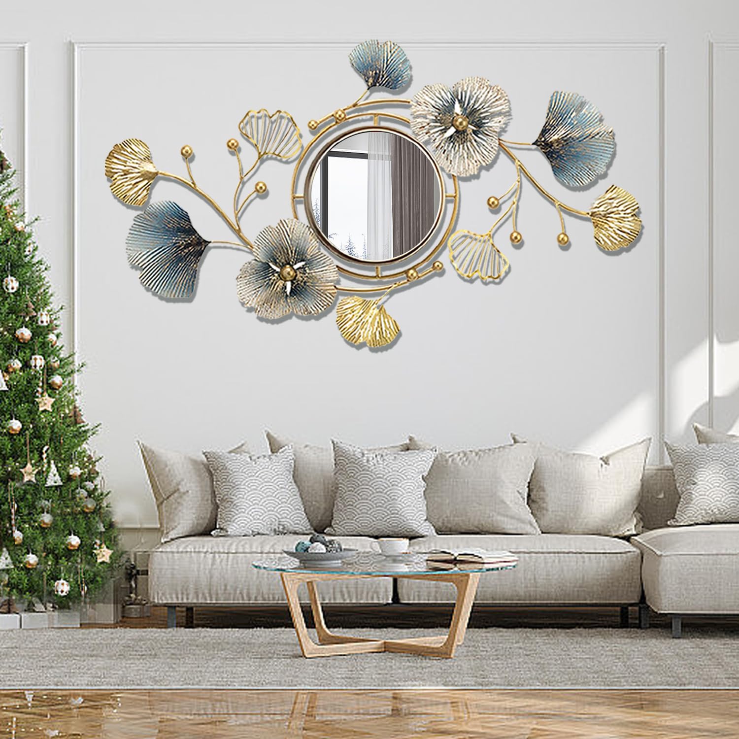 Ginkgo Leaf Wall Mirror – 3D Metal Decorative Mirror