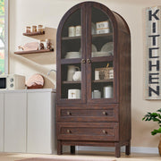 Tall Arched Kitchen Pantry Cabinet with Glass Doors