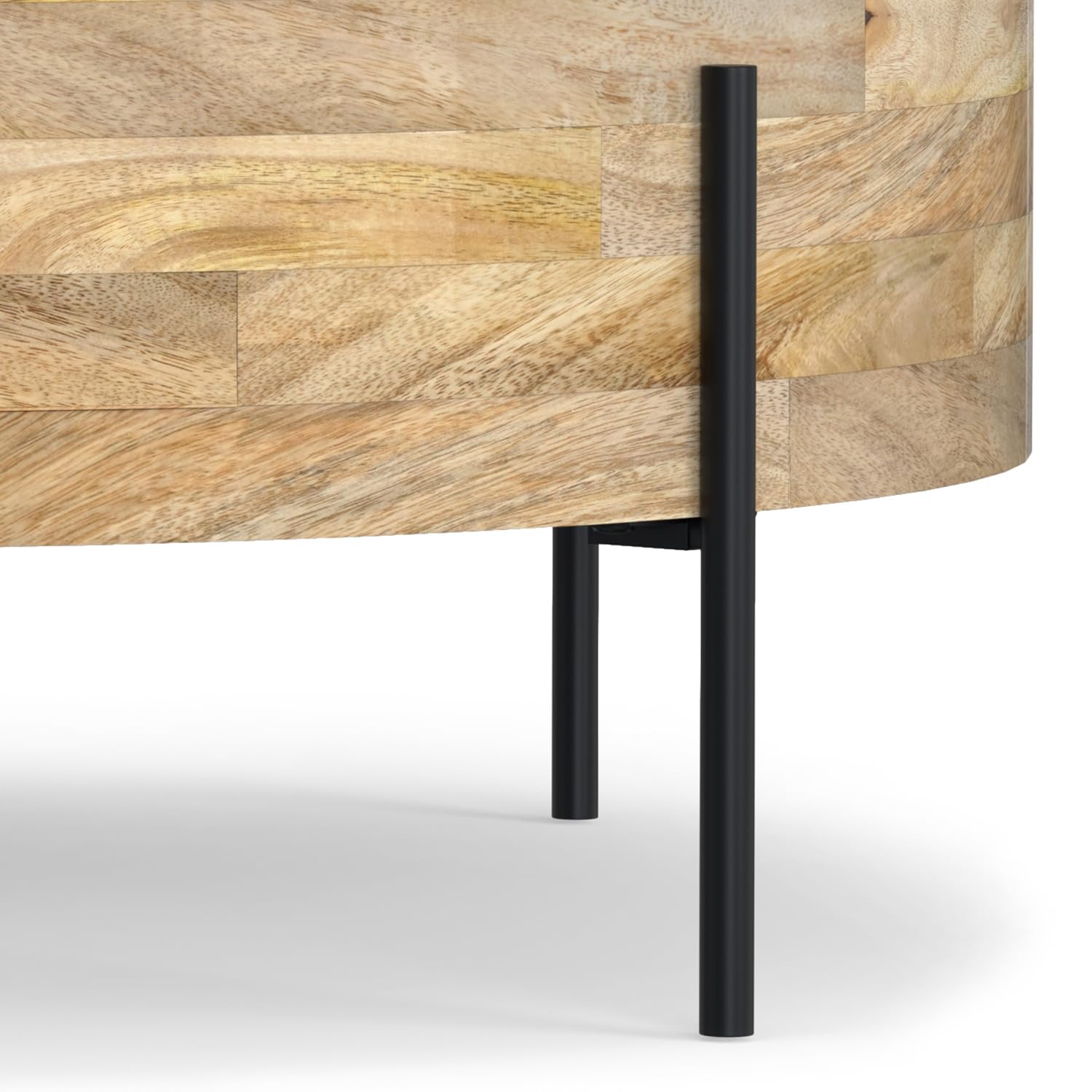 Round Drum Coffee Table – Solid Mango Wood with Black Metal Legs