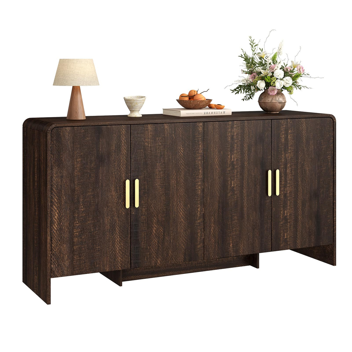 ComfyCorner 60" Sideboard Buffet Cabinet, Large Curved Design, Brown